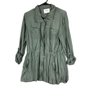 Ashley Outerwear Womens Jacket Green Utility Military Roll Tab Sleeve Medium